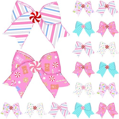15 Pack Pastel Candy Christmas Tree Bows - 6.3 Inch Holiday Ornaments