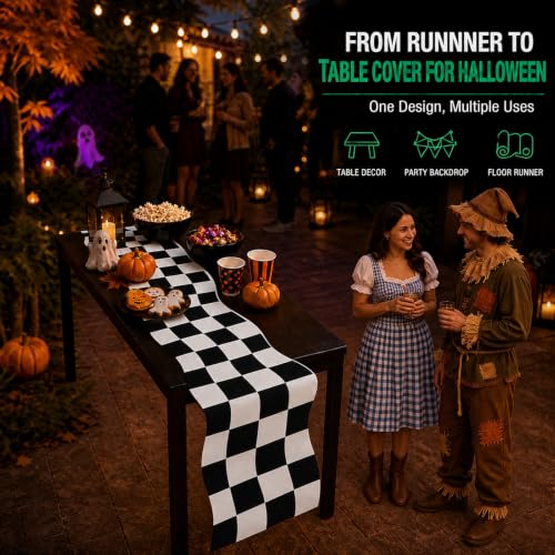 Halloween Checkerboard Runner Rug for Party Decor, 13.1 Ft