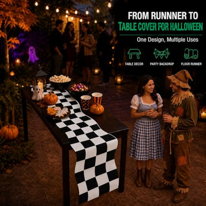 Halloween Checkerboard Runner Rug for Party Decor, 13.1 Ft