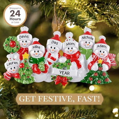 Personalized Snowman Family Ornament - Family of 7 Holiday Keepsake 2026