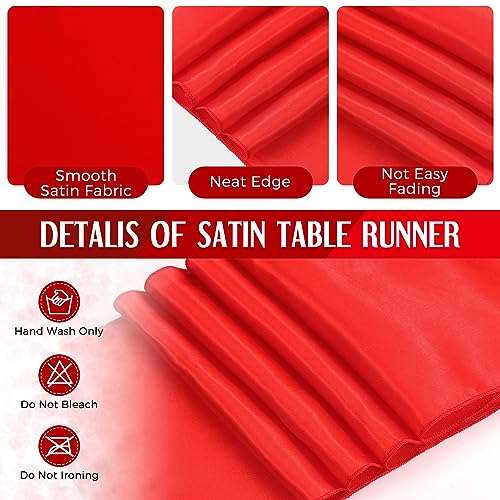 Tudomro 16 Pack White and Red Plastic Tablecloths with Satin Runners Set - Wedding Party Decor