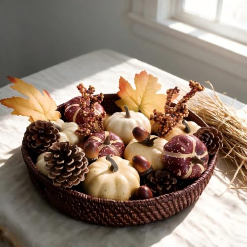 23 Pcs Fall Fake Pumpkins Set with Acorns Pine Cones Berries Maple Leaves for Thanksgiving Decor