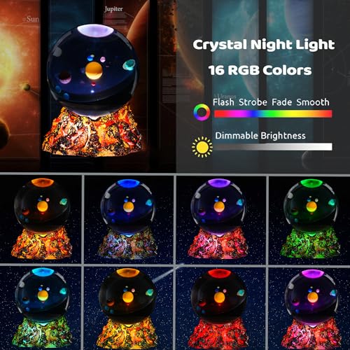 Solar System Model Night Light - Crystal Ball with Remote, 16 Colors, 4 Flashing Modes, Timer, Dimmable - Color 13