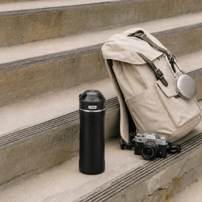 Insulated Stainless Steel Water Bottle with Straw Lid - 18 oz, Leakproof, BPA-Free, Slim Design for Gym, School, Office - Black