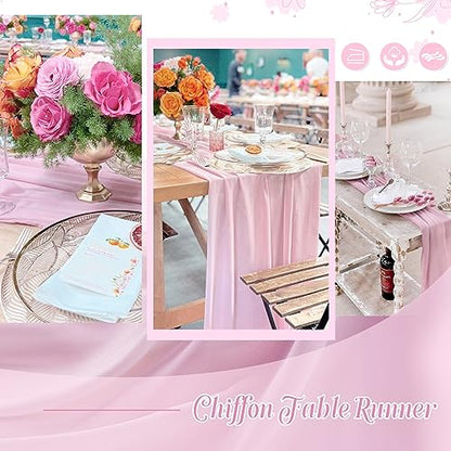Pink Chiffon Table Runner Overlay 10 Pieces 27x120 Inches Rustic Wedding Decor - Pink / 10pcs27x120 Inches