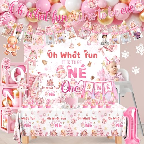 First Birthday Girl Balloon Arch Set Pink Gingerbread Christmas Decorations