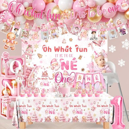 First Birthday Girl Balloon Arch Set Pink Gingerbread Christmas Decorations