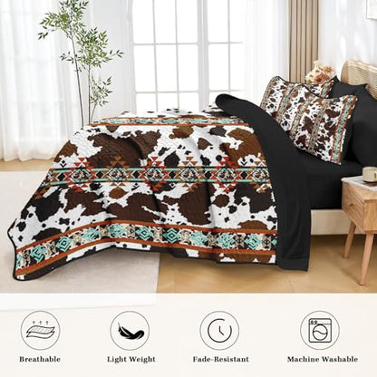 King Western Aztec Quilt Set 7 Pieces Bedspread Bedding