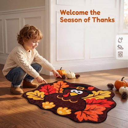 Thanksgiving Turkey Bathroom Rug Mat - Fall Decor for Kitchen & Entryway
