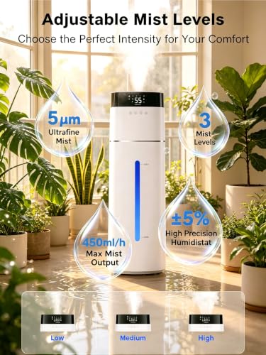 Uthfy 16L Large Room Humidifier with 100H Runtime, Top Fill, for Bedrooms & Living Rooms - Variation of 16L/4.2Gal