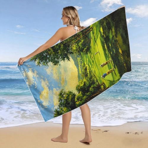 Vintage Golf Pattern Beach Towel - Large 36x72 Inch Absorbent Quick Dry Sea Blue