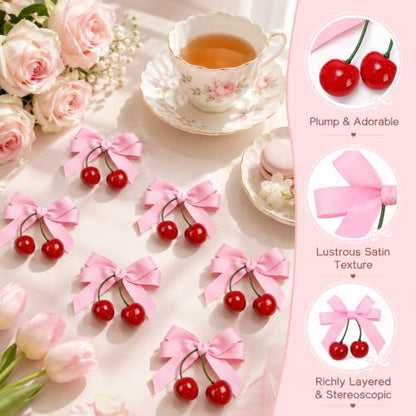 Cherry Party Decorations Set with Pink Bow Garlands for Birthday Baby Shower Wedding