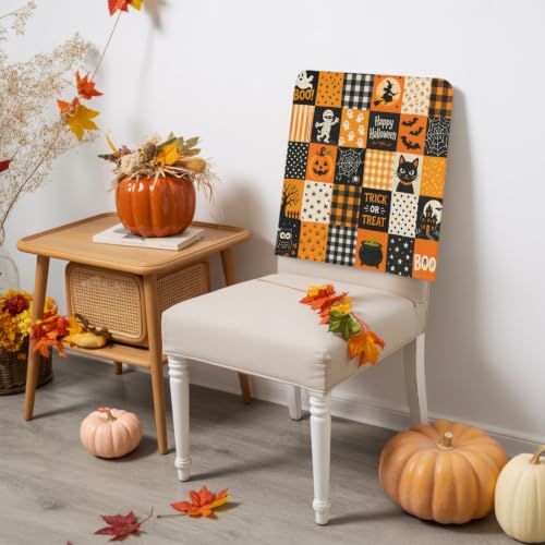Halloween Chair Cover Set of 4 Boo Spooky Pumpkin Stretch Slipcovers Orange Black