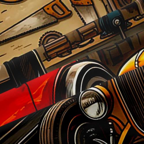 Castle Fairy Vintage Hot Rod Blackout Curtains Set - Brown Red, 76W x 54L Inches, 2 Panels
