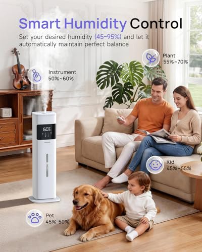 Large Room Humidifier with 8L Tank & Auto Humidity Control - White