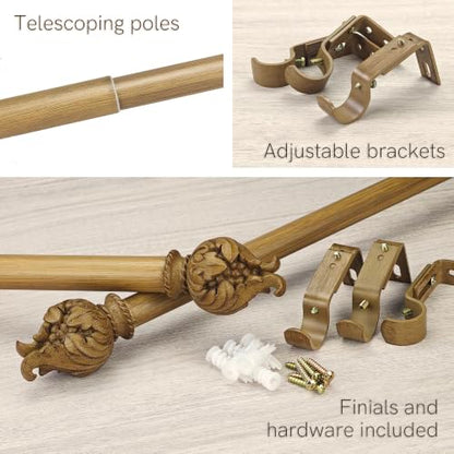 Faux Wood Curtain Rod: 36-72-Inch Telescoping Heavy Duty Window Rod - KozenSHeK
