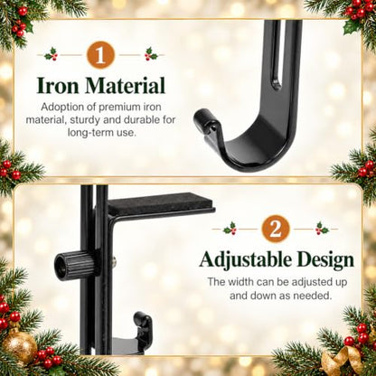 Black 3PCS Adjustable Garland & Stocking Hangers for Fireplace Mantle - Heavy Duty Over Door Hooks