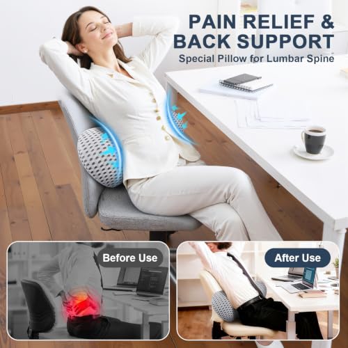Ergonomic Memory Foam Lumbar Support Pillow for Chairs Gray