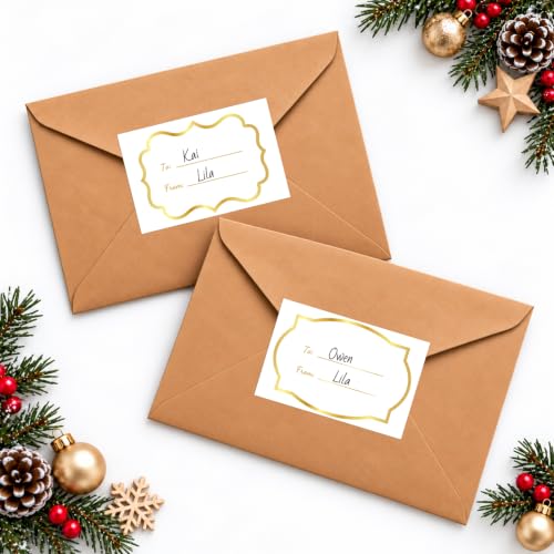 Alynta Christmas Gift Tags Stickers Gold Foil 120Pcs 3x2 Inch To & From