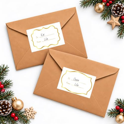Alynta Christmas Gift Tags Stickers Gold Foil 120Pcs 3x2 Inch To & From