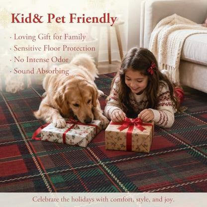 Beeiva Christmas Red Plaid Area Rug 2x3 Entryway Kitchen Decor - Deep Red