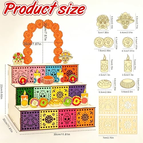 Day of the Dead Wooden Shadow Box Altar - Handmade Colorful DIY Mexican Memorial