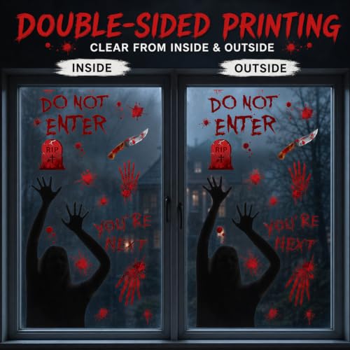 Large Halloween Bloody Window Clings Floor Decals & Temporary Tattoos Set