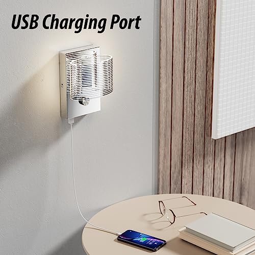 URSOLA Wall Sconce LED Wall Lamp with Dimmer Switch and USB Charging Port Oval Linear Sleek Lampshade 110 Volt Hardwired Wall Light 4000K Sconces Wall Lighting (Chrome)