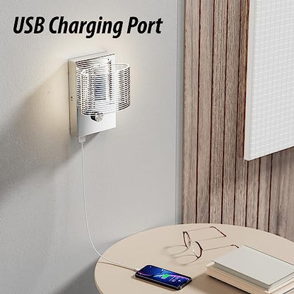 URSOLA Wall Sconce LED Wall Lamp with Dimmer Switch and USB Charging Port Oval Linear Sleek Lampshade 110 Volt Hardwired Wall Light 4000K Sconces Wall Lighting (Chrome)