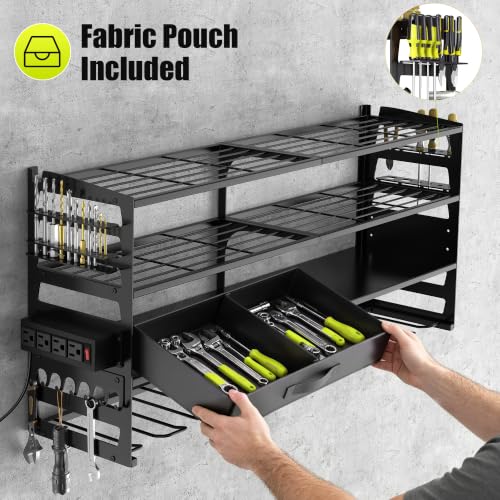 Gotega Heavy Duty Power Tool Wall Mount Organizer Black - 600lb Capacity