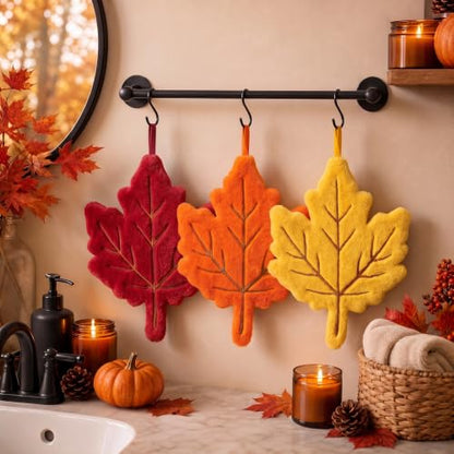 Fall Maple Leaf Hand Towels with Hanging Hooks - 3 Pack
