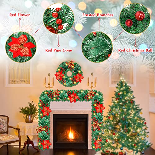 9Ft Pre-lit Christmas Garland with LED Lights Battery Operated Decorative Wreath for Indoor Outdoor Holiday Decor