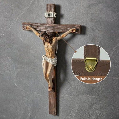 Catholic Wall Cross - Hand-Painted Jesus Christ Crucifix 9.5 Inch Wall Art