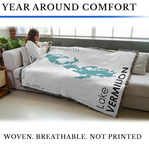 Vermilion Lake MN Cotton Blanket - Made in USA, 72x54 Inch Throw