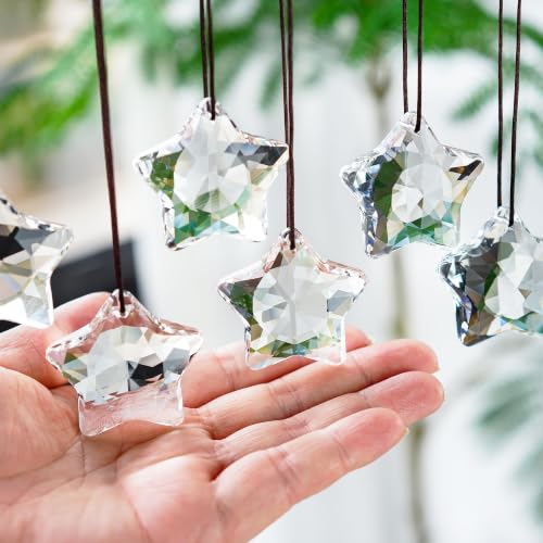 Clear Crystal Star Ornaments - Set of 6 Christmas Hanging Decor