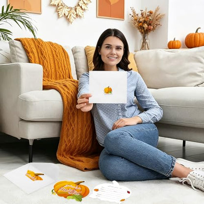 Fall Thanksgiving Pumpkin Invitations Cards Set with Envelopes & Stickers