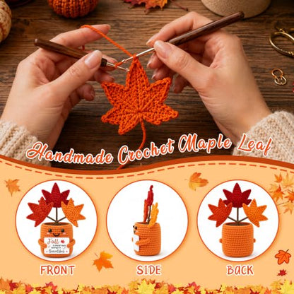 Fall Gift Basket with Crochet Maple Leaf Decor for Women - Autumn Home Accent