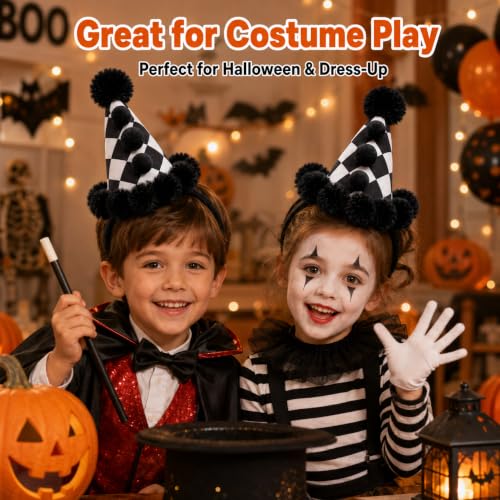 Black and White Clown Hat Headband for Adults, Carnival Halloween Costume Accessory