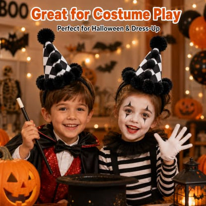 Black and White Clown Hat Headband for Adults, Carnival Halloween Costume Accessory