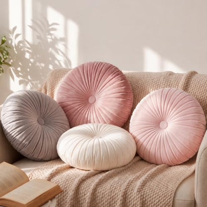 Namalu 4-Pack Blush Velvet Pumpkin Throw Pillows 13.8" Decorative Accent Cushions