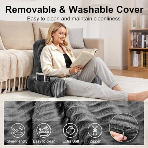 Reading Pillow for Bed Sitting Up with Back Support and Arms