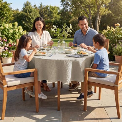 Round Waffle Textured Waterproof Tablecloth 70x70 Inch Natural - Stain & Wrinkle Resistant