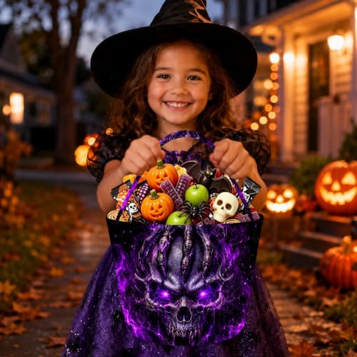 Halloween Purple Skull Trick-or-Treat Bag Foldable Candy Bucket - 1 Count