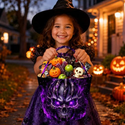 Halloween Purple Skull Trick-or-Treat Bag Foldable Candy Bucket - 1 Count