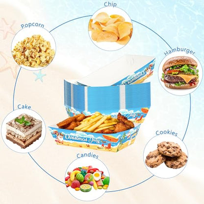 Summer Christmas Paper Food Trays - 50 Pack Heavy Duty Disposable Holiday Party Supplies