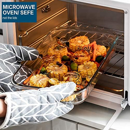 Skiennix 8-Piece Deep Glass Baking Dish Set - Rectangular Bakeware with Plastic Lids | Freezer-to-Oven Safe, Gray