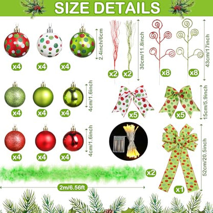 Christmas Ornament Set with 70 Decorations Including Balls Bows & LED - Classic