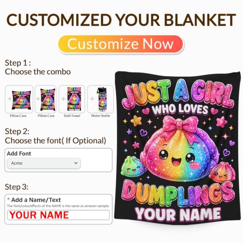Black Personalized Cozy Dumpling Blanket for Girls & Kids