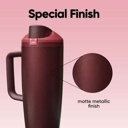 Owala FreeSip Tumbler - Insulated Stainless Steel Water Bottle with Straw & Handle | 40oz, Black Cherry, BPA Free