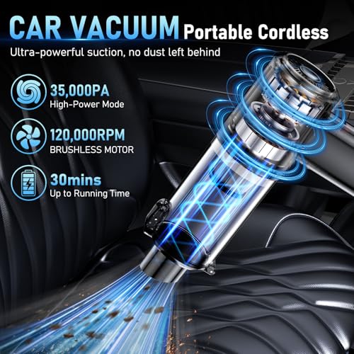 Cordless Car Vacuum Cleaner 35,000Pa Power Handheld with Air Duster - Gray